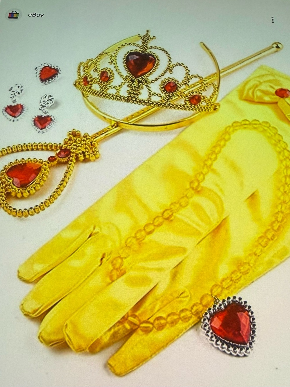 Gold and Red Princess Tiara & Glove Accessory Set for Women